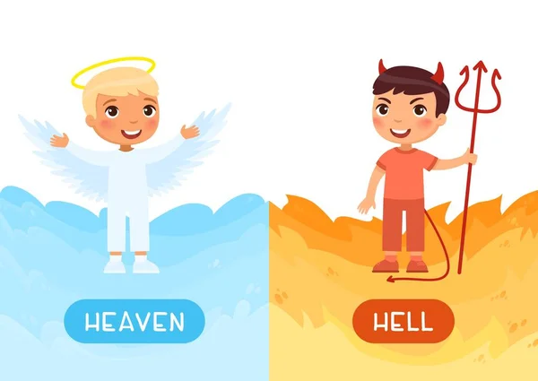 천국과 지옥의 템플릿 정반대의 개념이죠 학습용 플래시 의상을 어린이 천사의 — 스톡 벡터