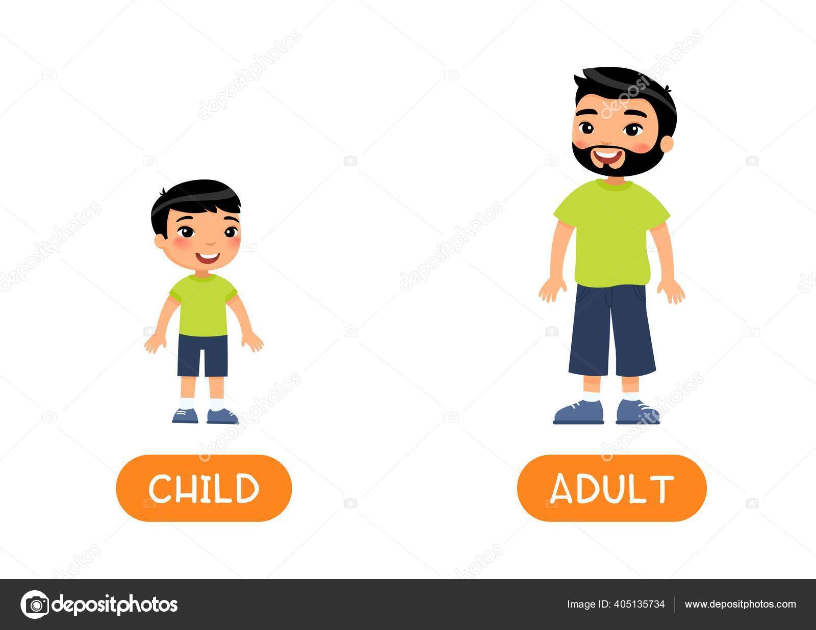 Противоположности Возрастная Концепция Adult Child Вектор.