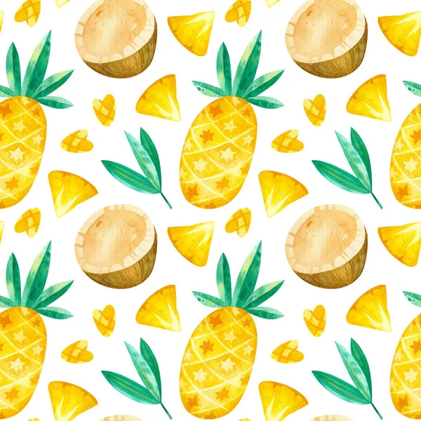 Dessins Ananas Noix Coco Motif Sans Couture Fruits Tropicaux Été — Photo