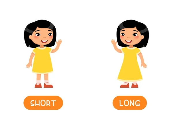Asiatisk Flicka Kort Och Långklänningar Illustration Med Typografi Motsatser Koncept — Stock vektor