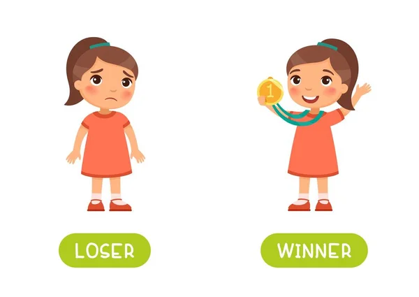 Loser Winner Antonyms Word Card Vector Template Villanókártya Angol Nyelvtanuláshoz — Stock Vector