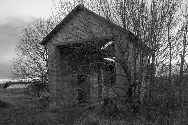 Eski vintage siyah beyaz korkunç bina