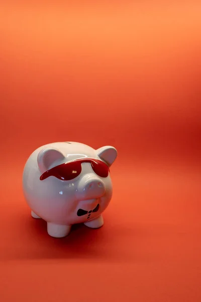 Gözlük para kutusunu porselen kopya alanı zemin üzerine beyaz domuzla