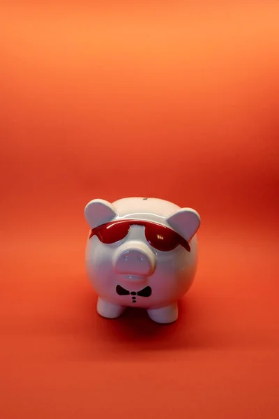 Gözlük para kutusunu porselen kopya alanı zemin üzerine beyaz domuzla