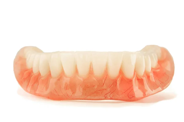 Close Plastic Denture Teeth Isolate Fond Background New Technologies Modern — Stock Photo, Image