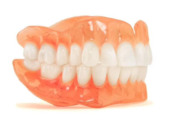 Close Plastic Denture Teeth Isolate Fond Background New Technologies Modern — Stock Photo, Image