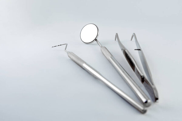 Magnifying binocular glasses close-up. Dental instruments in the clinic. The concept of new technologies in dental practice