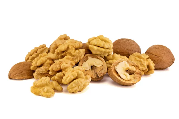 Walnut Macro Isolate White Background Peeled Nuts Shell Close Macro — Stock Photo, Image