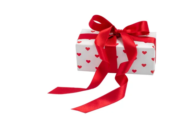 Boîte Avec Cadeau Avec Image Coeurs Attachés Avec Isolat Ruban — Photo