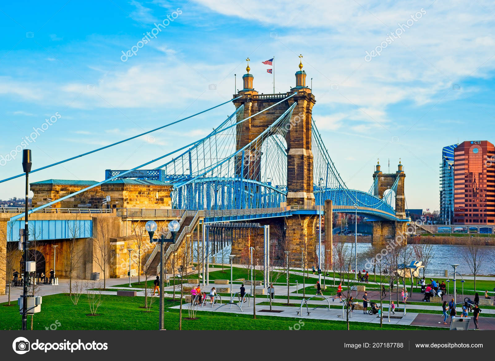 Cincinnati April 2018 John Roebling Bridge Ohio River Cherished Landmark Stock Editorial Photo C Ksponsler 207187788