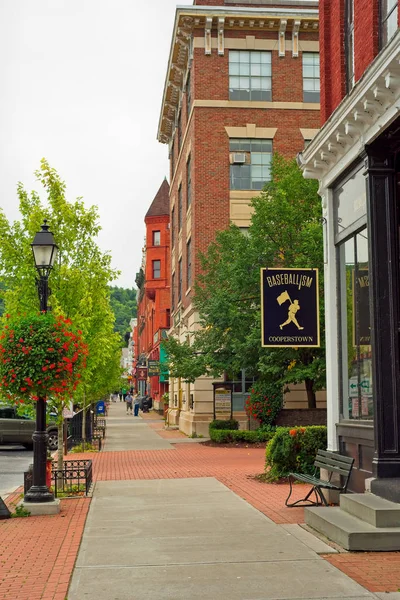 Cooperstown September 2018 Baseball Themed Businesses Attractions Line Sidewalk Main — Stock Photo, Image