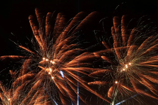 Feuerwerk Schöne Darstellung Von Bunten Feuerwerk Auf Einem Nachthimmel Hintergrund — Stockfoto