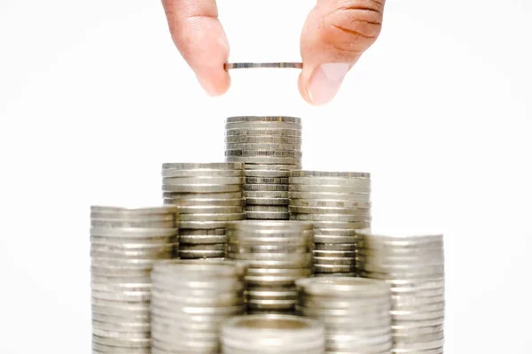 İş büyüme kavramı, Finansal büyüme, Man's el sikke yığını üzerinde para sikke koymak, sikke yığınları artan, Bütçe Planlama