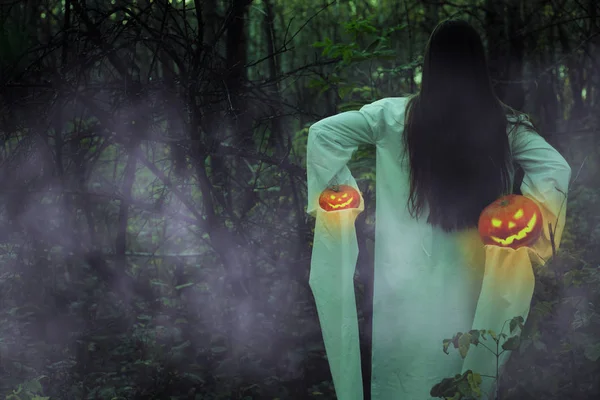 Portrait Une Fille Morte Halloween Dans Une Forêt Sombre Fille — Photo
