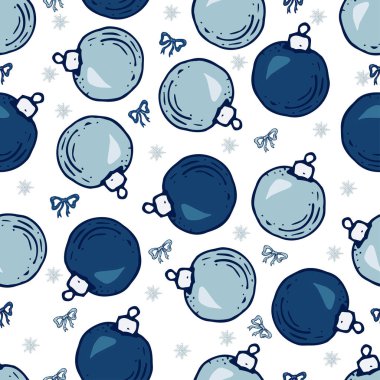 Noel topları ile Seamless modeli. Renkli Noel topları ve sorunsuz arka plan üzerinde yay.