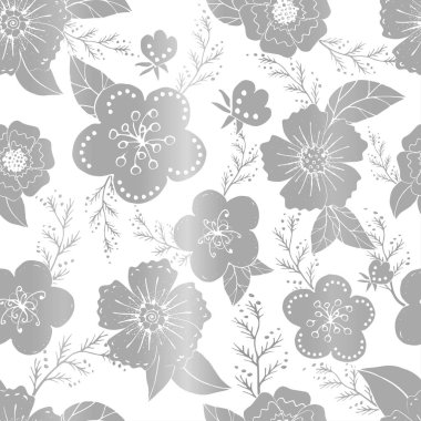 Çiçek desenle sorunsuz silwer. Tasarım için sonsuz çiçek dokusu