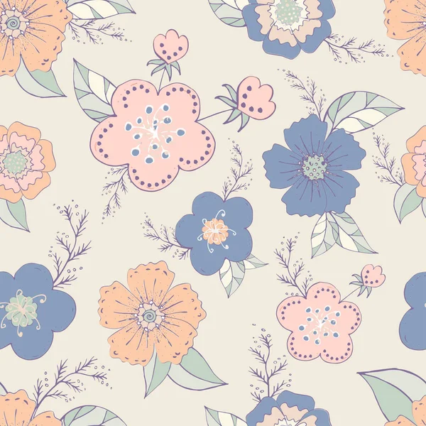 Wzór Elementami Romantyczny Pastelowe Kwiaty Niekończące Się Kolor Kwiatowy Tekstury — Wektor stockowy