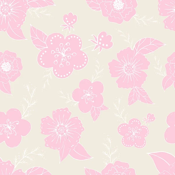 パステル カラーのお花のロマンチックな要素を持つシームレス パターン 設計のための無限の色花テクスチャ — ストックベクタ