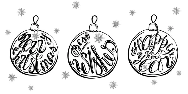Vœux Noël Isolés Sur Fond Blanc Boule Noël Avec Lettrage — Image vectorielle