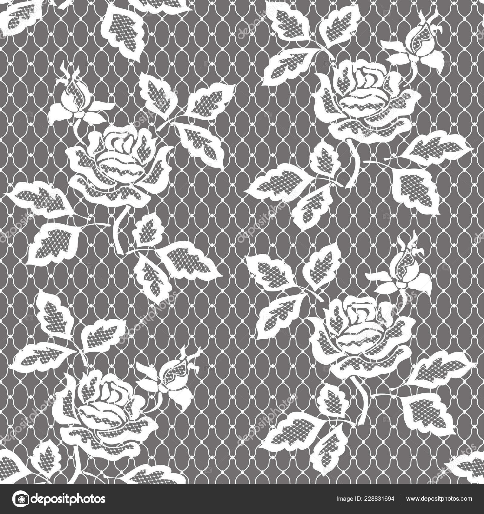White Seamless Lace Pattern Rose White Floral Lace Pattern Stock