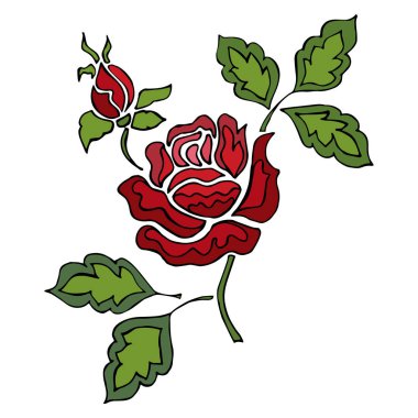 Gül yaprakları üzerinde beyaz bir arka plan ile silüeti. Kırmızı gül