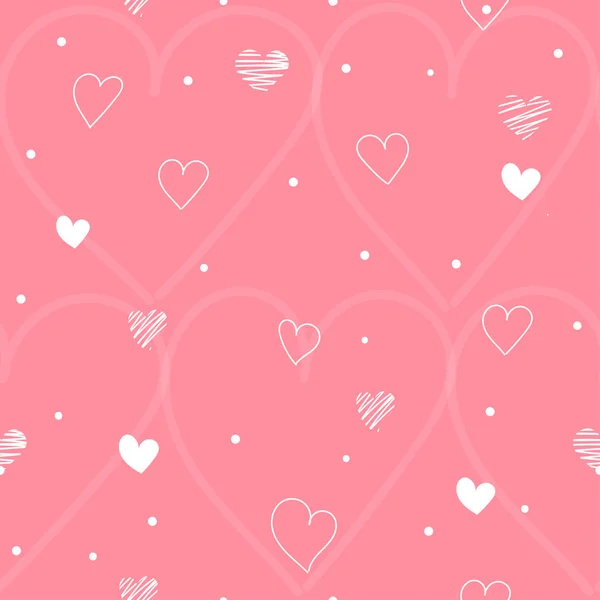 Patrón Rosa Sin Costuras Día San Valentín Con Corazones Blancos — Vector de stock