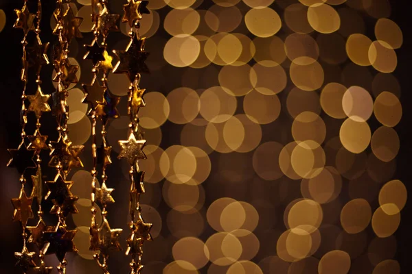 Golden Stars Blurred Bokeh Background Glittering Decorations New Year Christmas — Stock Photo, Image