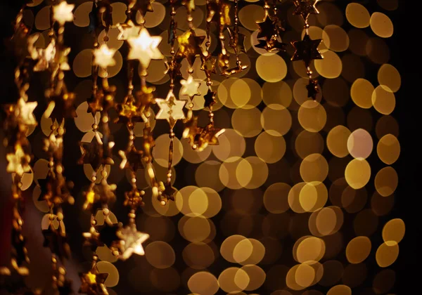 Estrellas Doradas Sobre Fondo Borroso Bokeh Decoraciones Brillantes Para Año — Foto de Stock