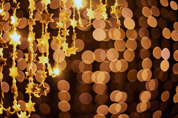 Golden Stars Blurred Bokeh Background Glittering Decorations New Year Christmas — Stock Photo, Image