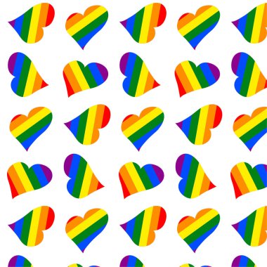 Gökkuşağı kalp desen. LGBT kalpler. El rainbow boyalı. Hoşgörü günü kartı. Vektör çizim.