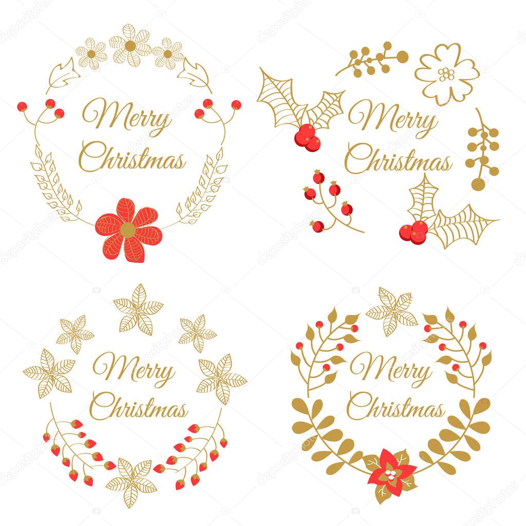 Cute set of christmas flowers with elements