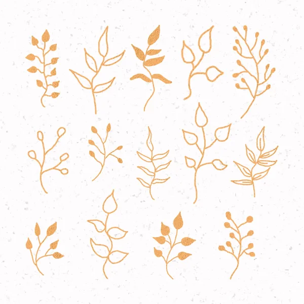 Золотые Листья Окрашенные Акварель — стоковый вектор