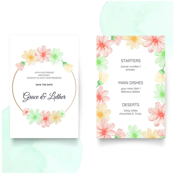 Convite Casamento Floral Aquarela — Vetor de Stock