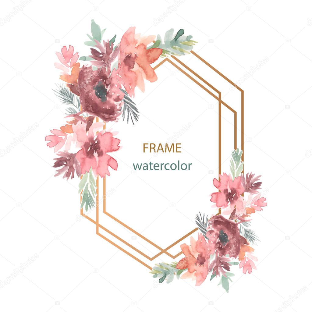 Elegant collection polygonal frames in watercolor