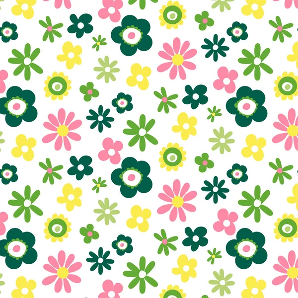 白に花とシームレスな背景 ベクトルの花のパターン ベクトル — ストックベクタ