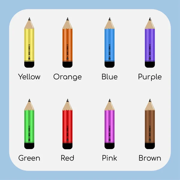 Colours Vocabulary Card Collection Names Colorful Pictures Preschool Kindergarten Kids — стоковый вектор