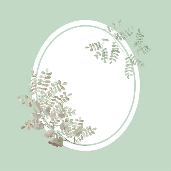 Romantischer Floraler Rahmen Aus Blättern Aquarell — Stockvektor