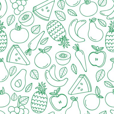 Beyaz çeşitli tropikal meyve ile Dikişsiz arka plan. Vektör meyve deseni. - Vektör