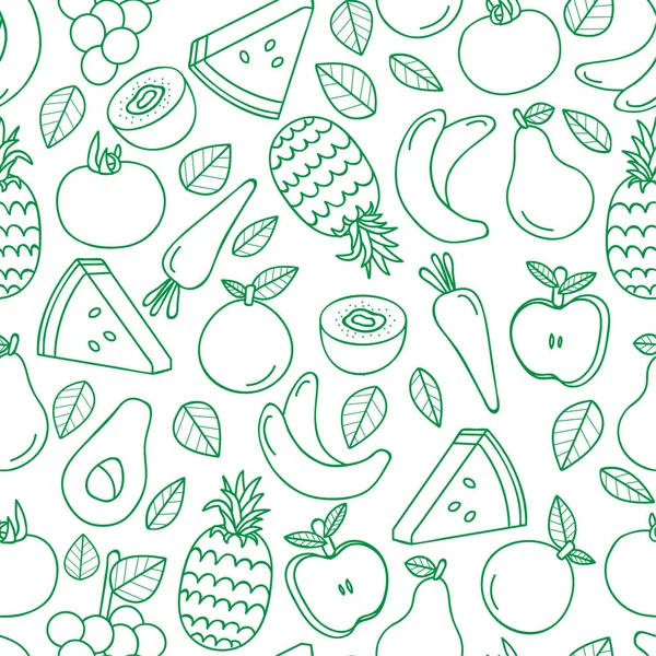 Beyaz çeşitli tropikal meyve ile Dikişsiz arka plan. Vektör meyve deseni. - Vektör