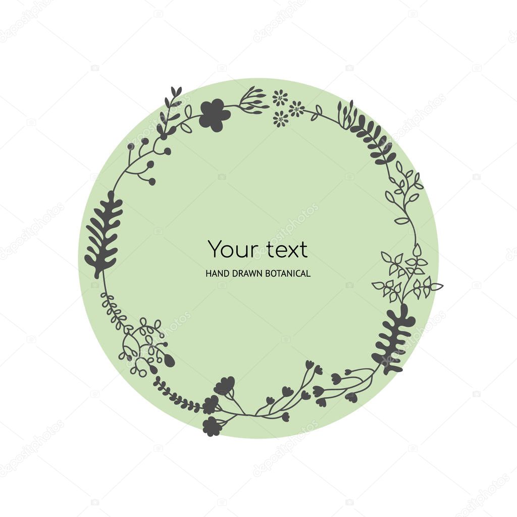 Romantic floral frame of leaves. Vector