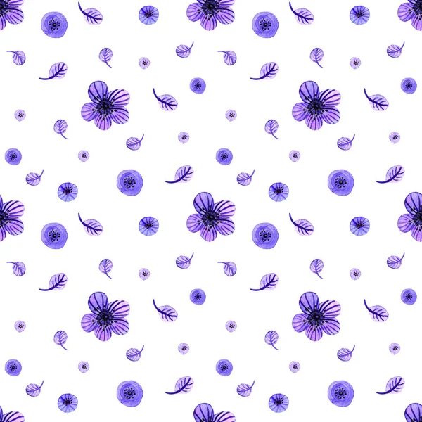 Nahtloses Muster Mit Lila Aquarellblumen Auf Weißem Hintergrund — Stockfoto