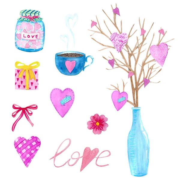 발렌타인에 결혼식 수채화 요소의 화살표 수채화 스크랩북 만들기 스티커에 — 스톡 사진