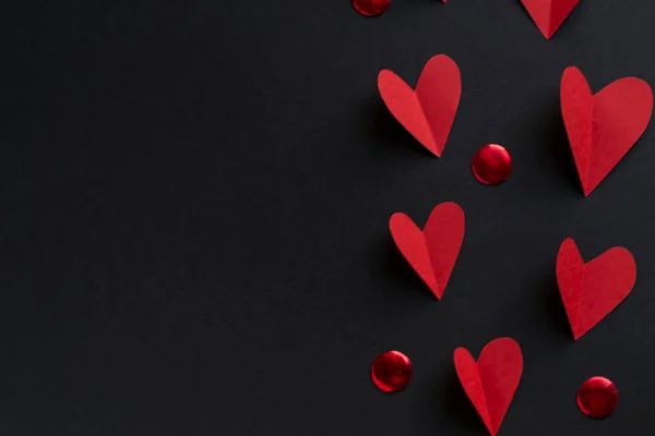 Чорний Фон Червоні Серця Місце Тексту Концепція День Святого Валентина — стокове фото