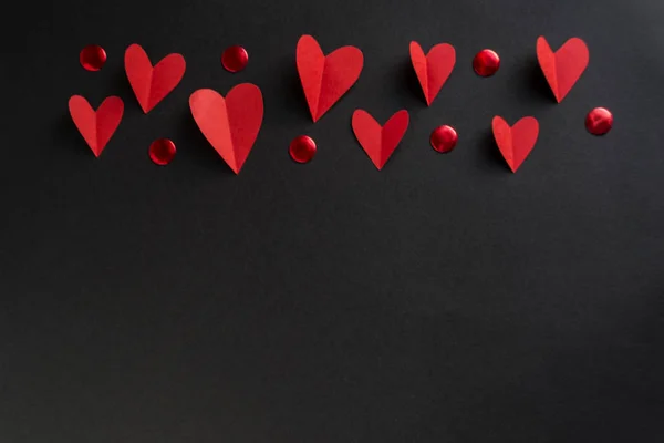 День Валентинки Фон Бордюр Червоне Серце Чорному Столі Вінтажний Стиль — стокове фото