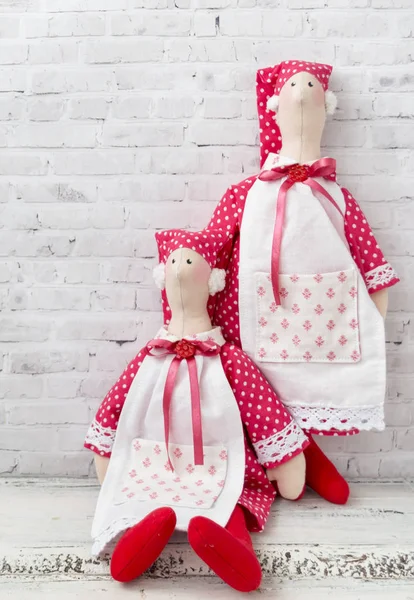 Textil Muñeca Ama Casa Con Corazones Textiles Hechos Mano Muñeca — Foto de Stock