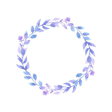 Suluboya çelenk güzel hassas Lila çiçek. Düğün davetiyeleri dekorasyon için. Serbest el çiziminin. Bahar ruh. Metin için bir yer.