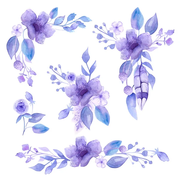 水彩画的成分和水彩嫩丁香花的花束 用于卡 笔记本 邀请的注册 春季和婚礼主题 — 图库照片