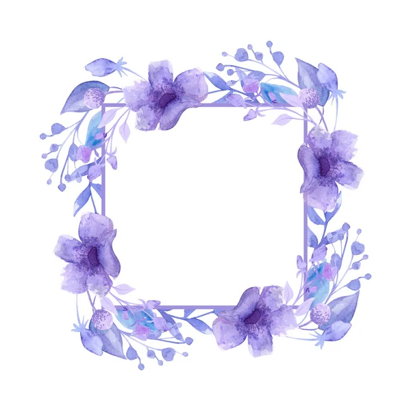Frame Beautiful Lilac Delicate Flowers Watercolor Drawing Place Text Decorate — Stock Photo, Image