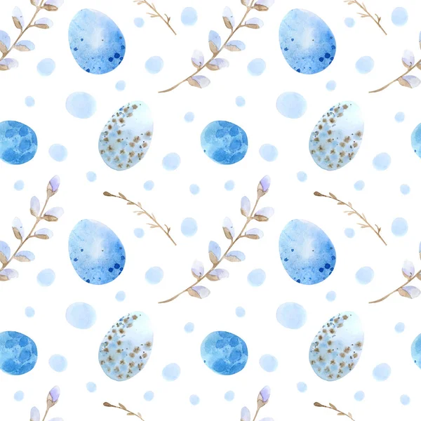 Безшовні Візерунки Пасхальні Яйця Блакитні Акварельні Яйця Білі Плями Малюнок — стокове фото
