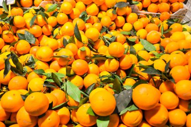 Piyasada bir sürü taze mandalina.